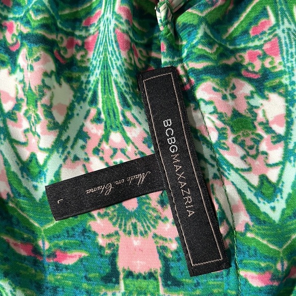 BCBGMAXAZRIA Keelie Floral Print Midi Dress Sleeveless Halter High Low Hem Sz. L - Picture 11 of 16